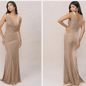 Revelry Champagne Sleeveless Plunge Maxi Gown